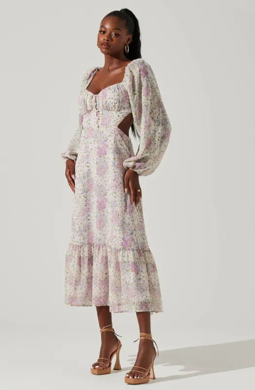 Shayla Floral Cutout Long Sleeve Midi Dress sold by Astr