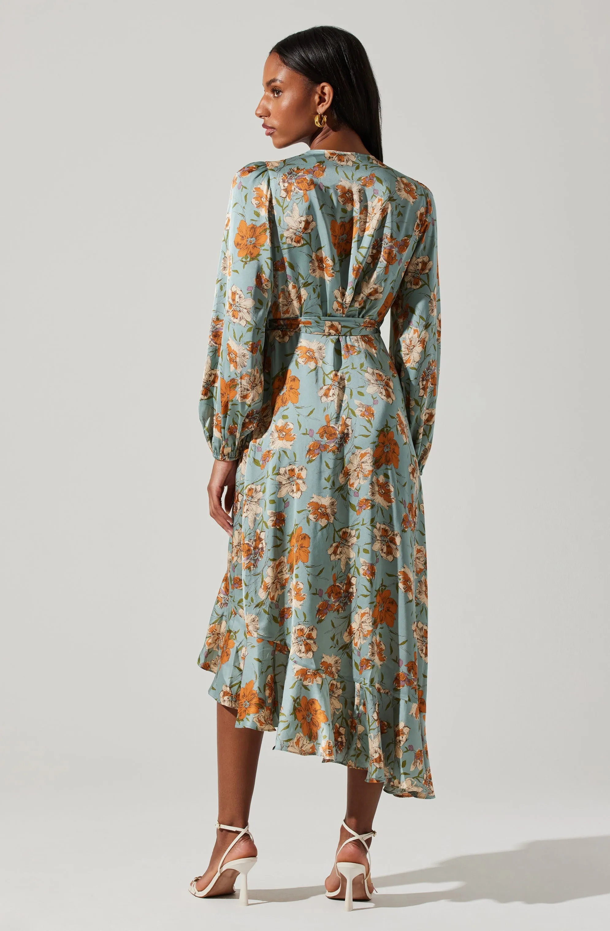 Floral Satin Wrap Long Sleeve Midi Dress sold by Astr product image thumbnail 5