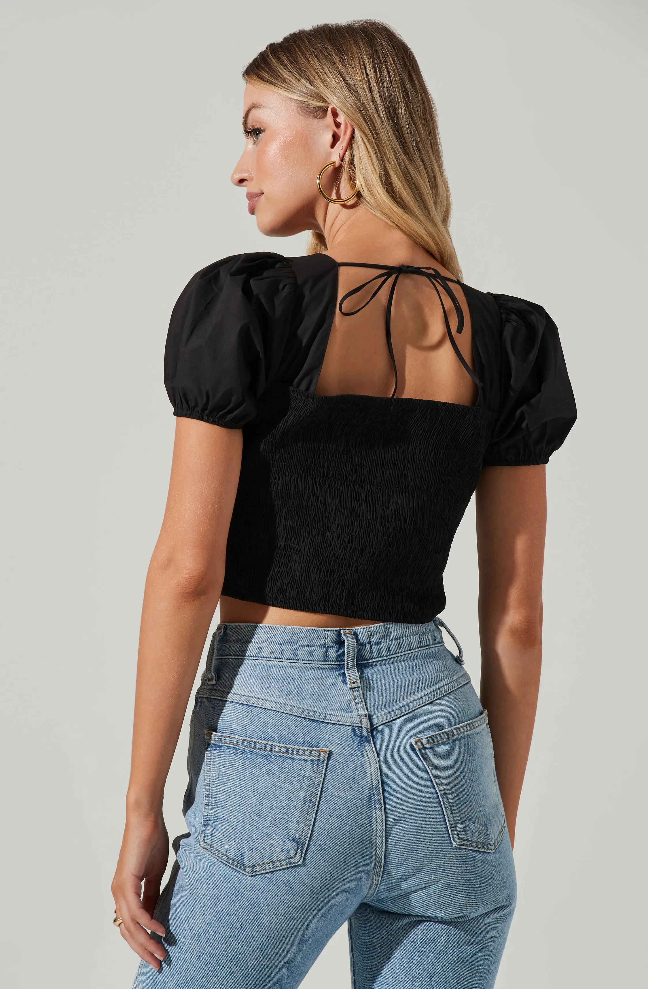 Poplin Lace Up Puff Sleeve Top sold by Astr product image thumbnail 4