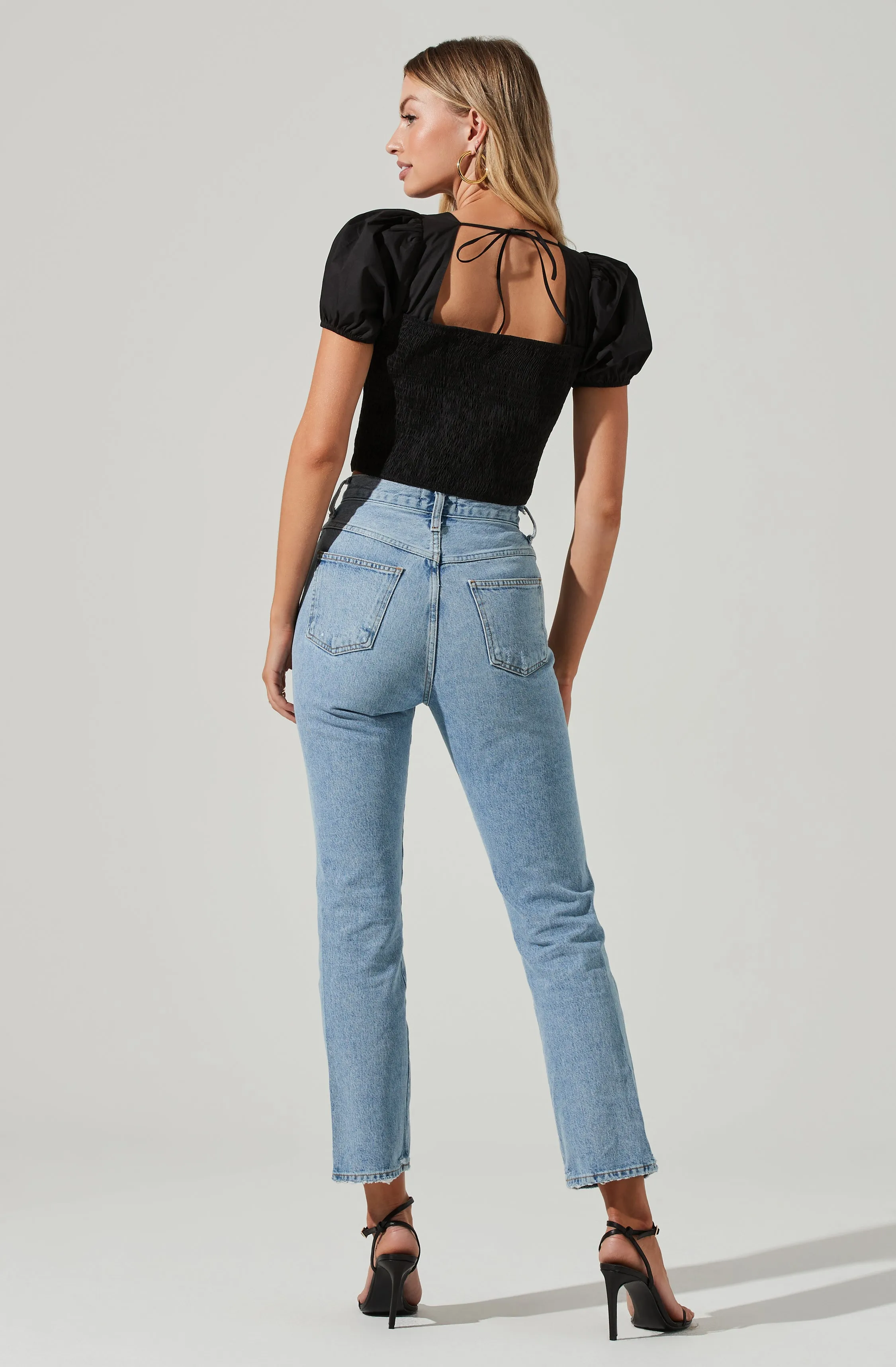 Poplin Lace Up Puff Sleeve Top sold by Astr product image thumbnail 3