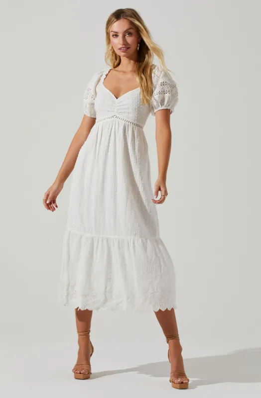 Itzel Eyelet Puff Sleeve Midi Dress sold by Astr