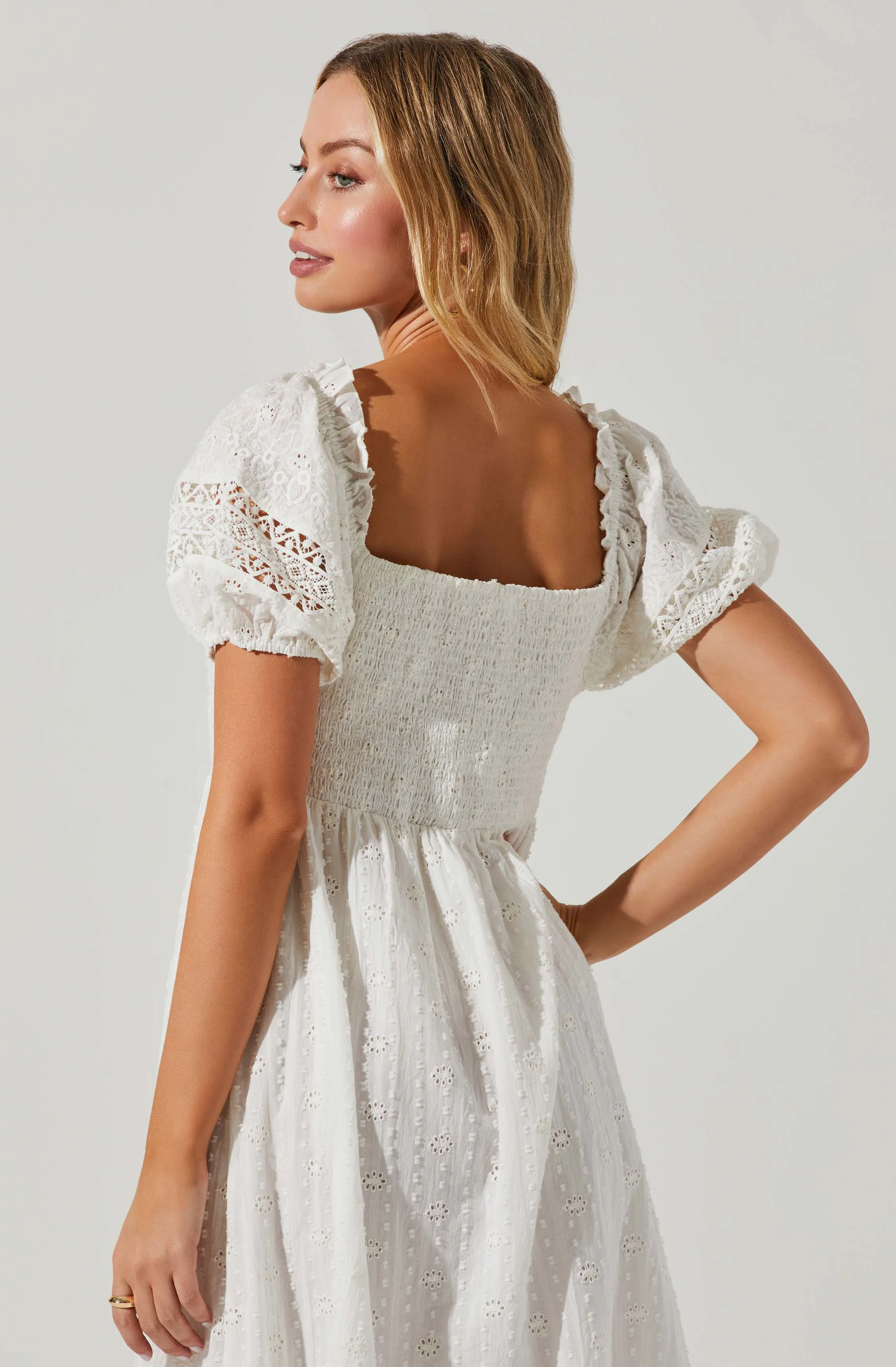 Itzel Eyelet Puff Sleeve Midi Dress sold by Astr product image thumbnail 5