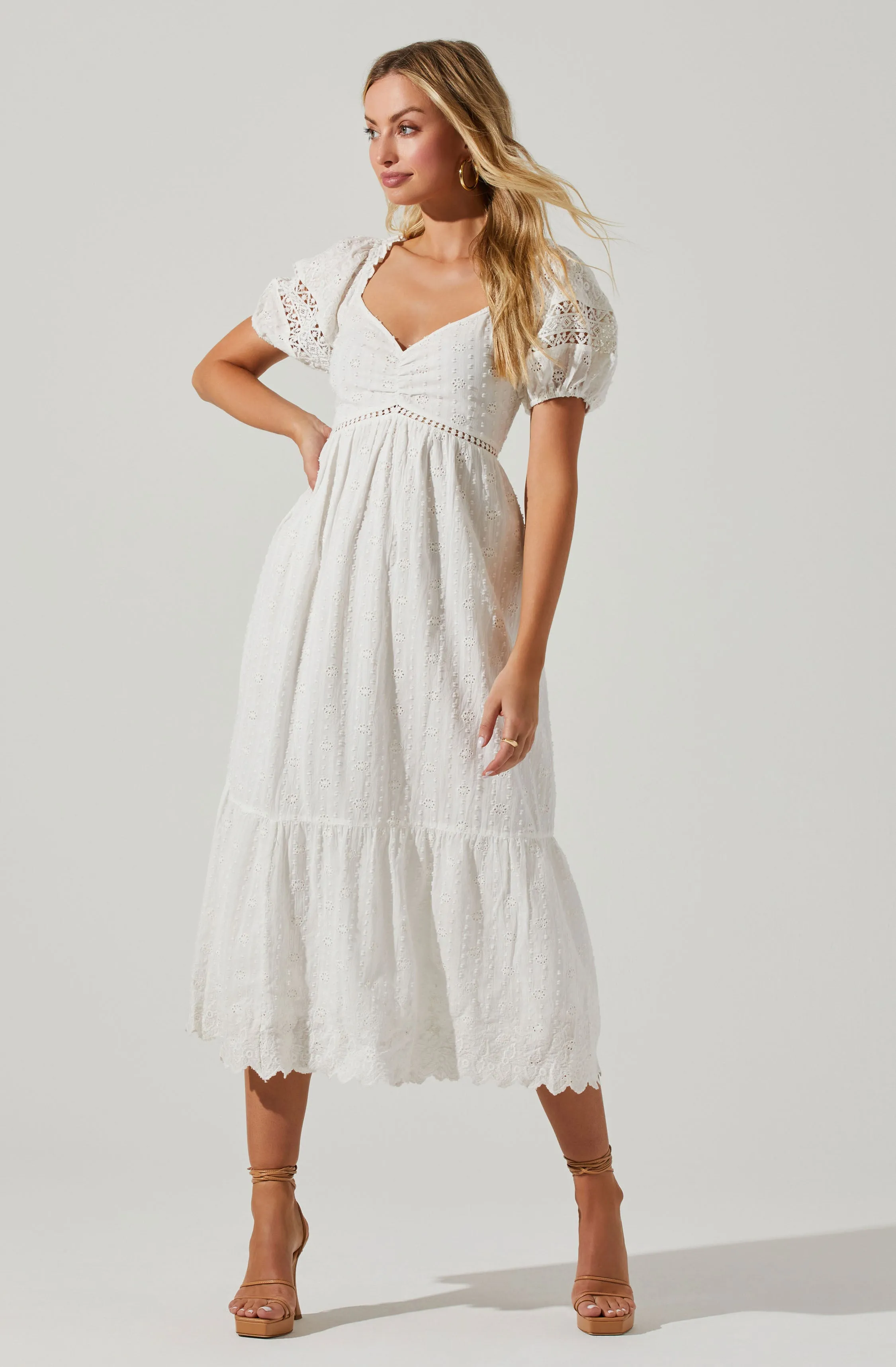 Itzel Eyelet Puff Sleeve Midi Dress sold by Astr product image thumbnail 3