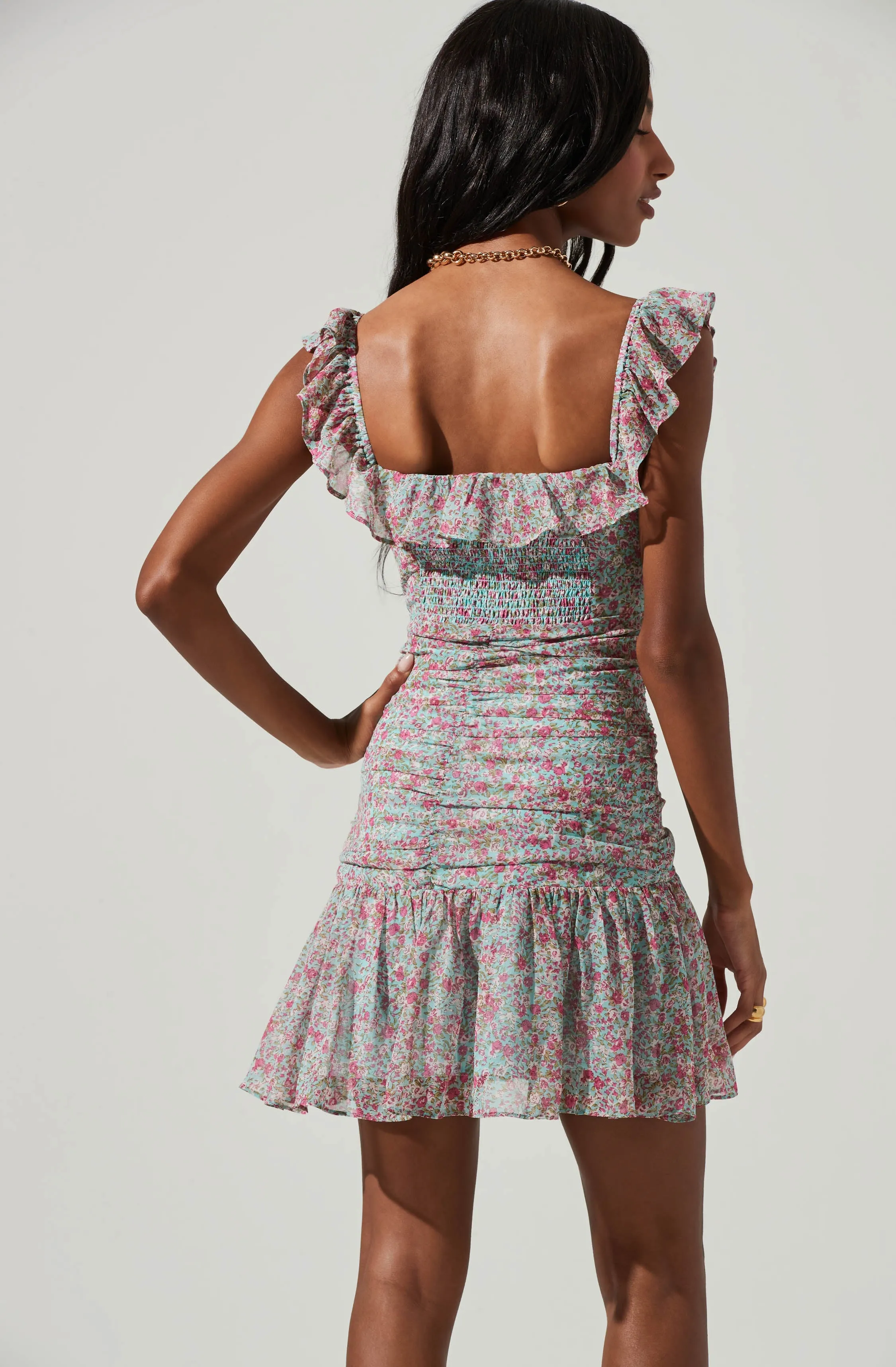 Off Shoulder Ruched Floral Mini Dress sold by Astr product image thumbnail 4