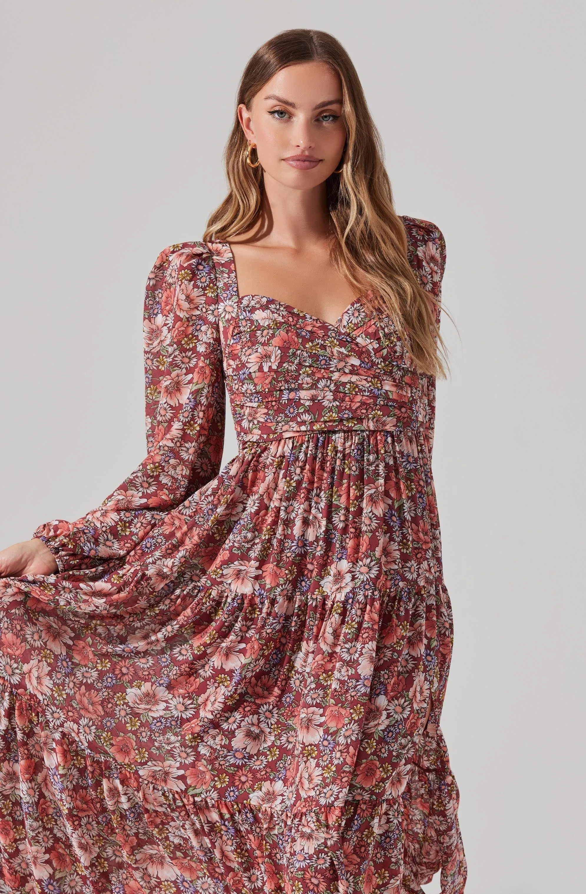 Floral Pleated Surplice Puff Sleeve Midi Dress sold by Astr product image thumbnail 2