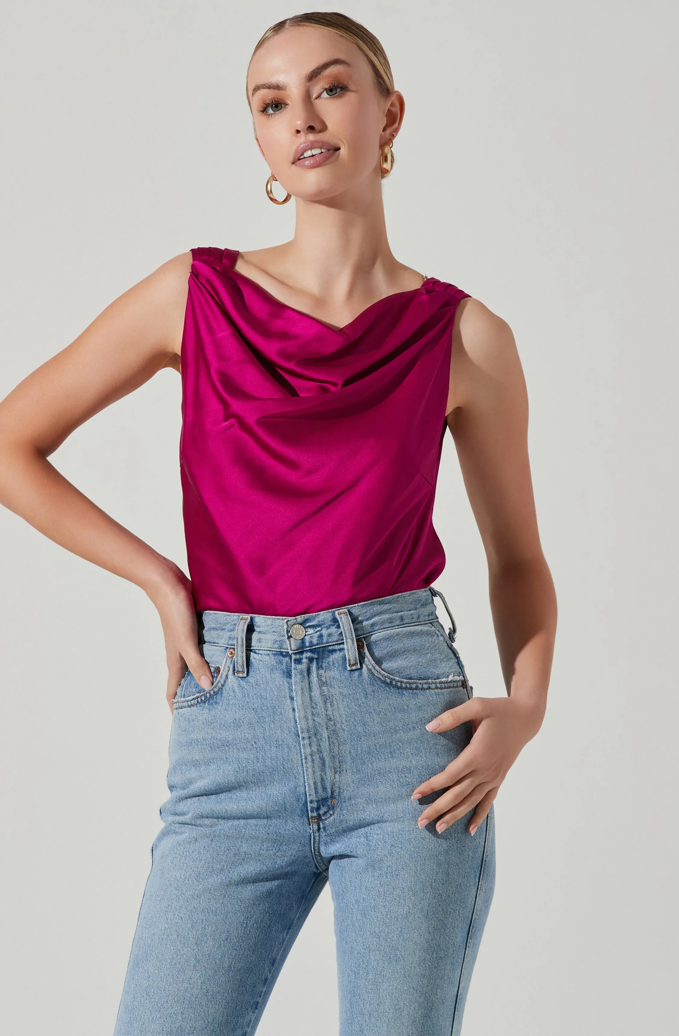 Brisia Satin Cowl Neck Rhinestone Embellished Top sold by Astr product image thumbnail 2