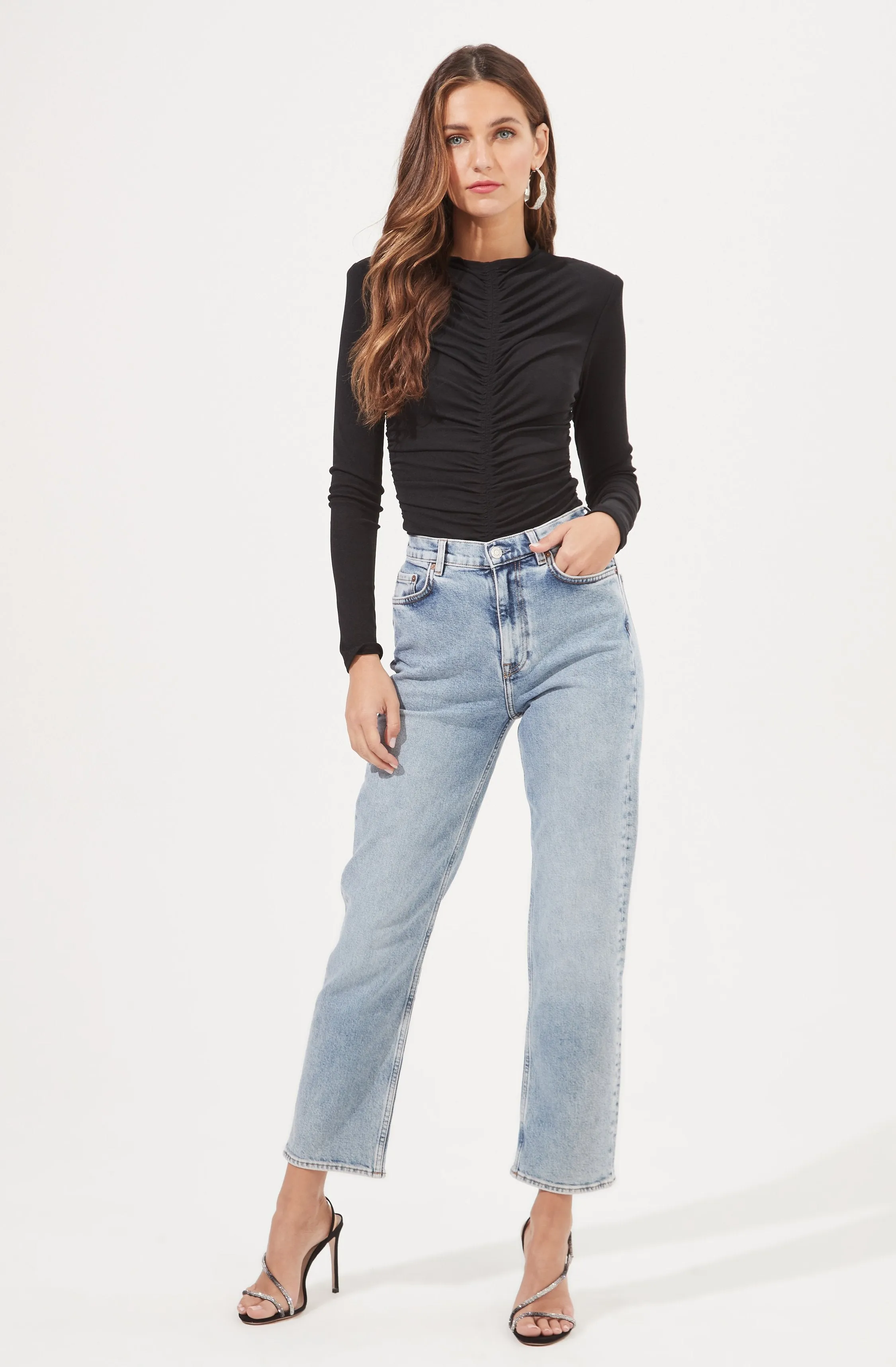 Hollis Ruched Long Sleeve Padded Shoulder Bodysuit sold by Astr product image thumbnail 3