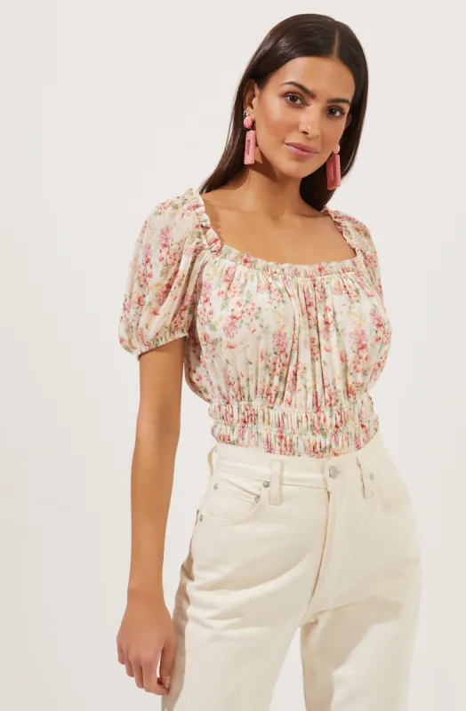 Ruffle Neck Smocked Bodysuit sold by Astr