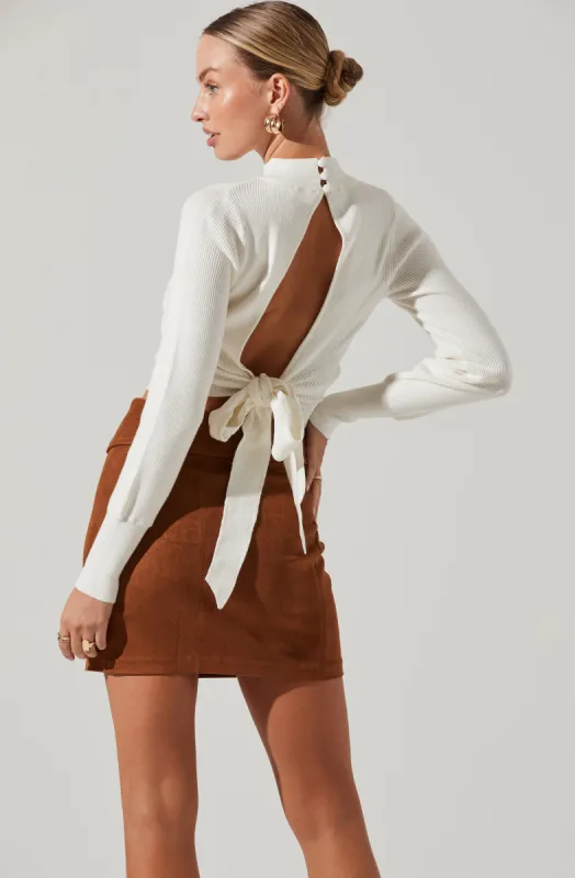 Tie Back Mock Neck Sweater made by Astr