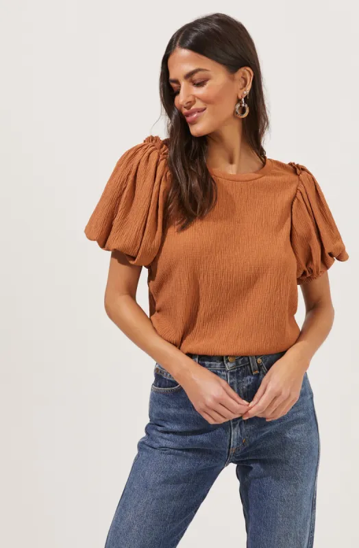 Bubble Sleeve Crew Neck Top sold by Astr
