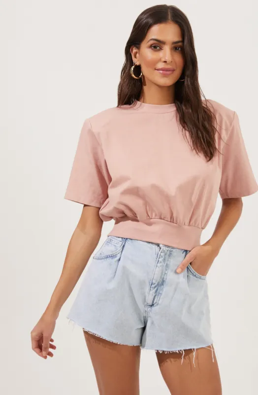 Volume Shoulder Short Sleeve Crop Tee made by Astr