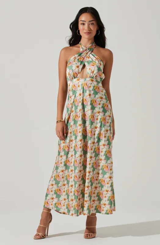 Giova Floral Halter Midi Dress sold by Astr