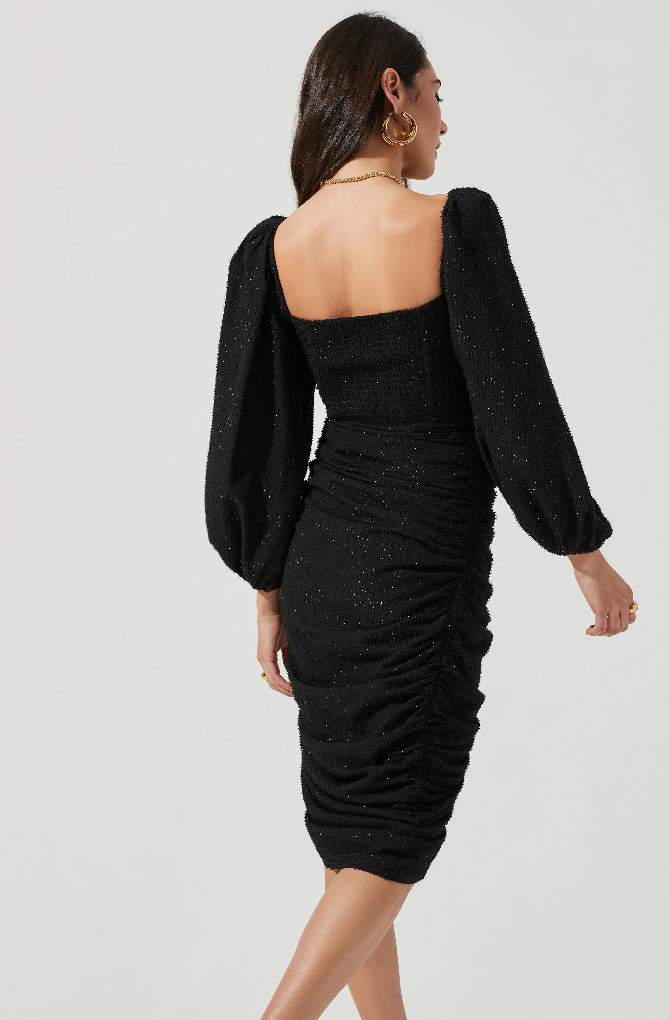 Athens Ruched Puff Sleeve Shimmer Midi Dress sold by Astr product image thumbnail 5