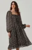 Floral Ruched Bust Long Sleeve Midi Dress sold by Astr