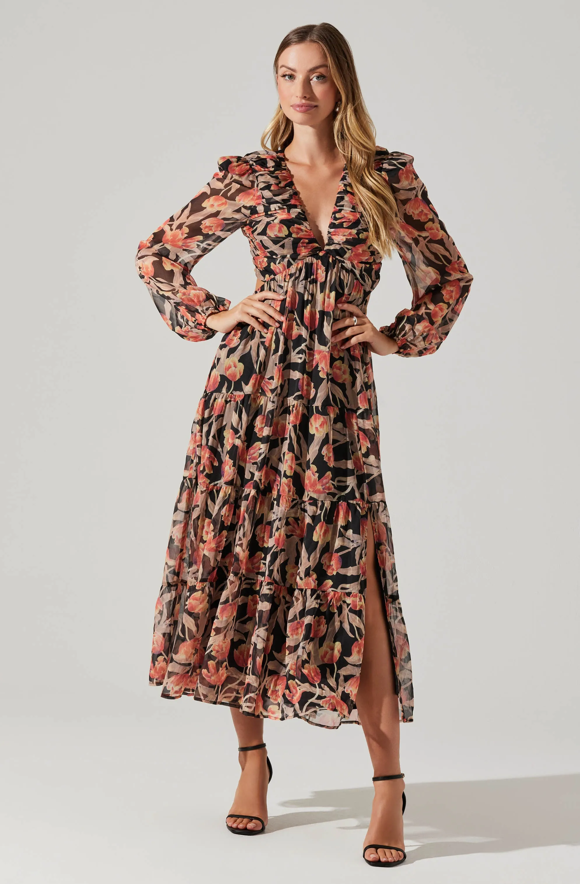 Floral Lace Back Long Sleeve Maxi Dress sold by Astr product image thumbnail 3