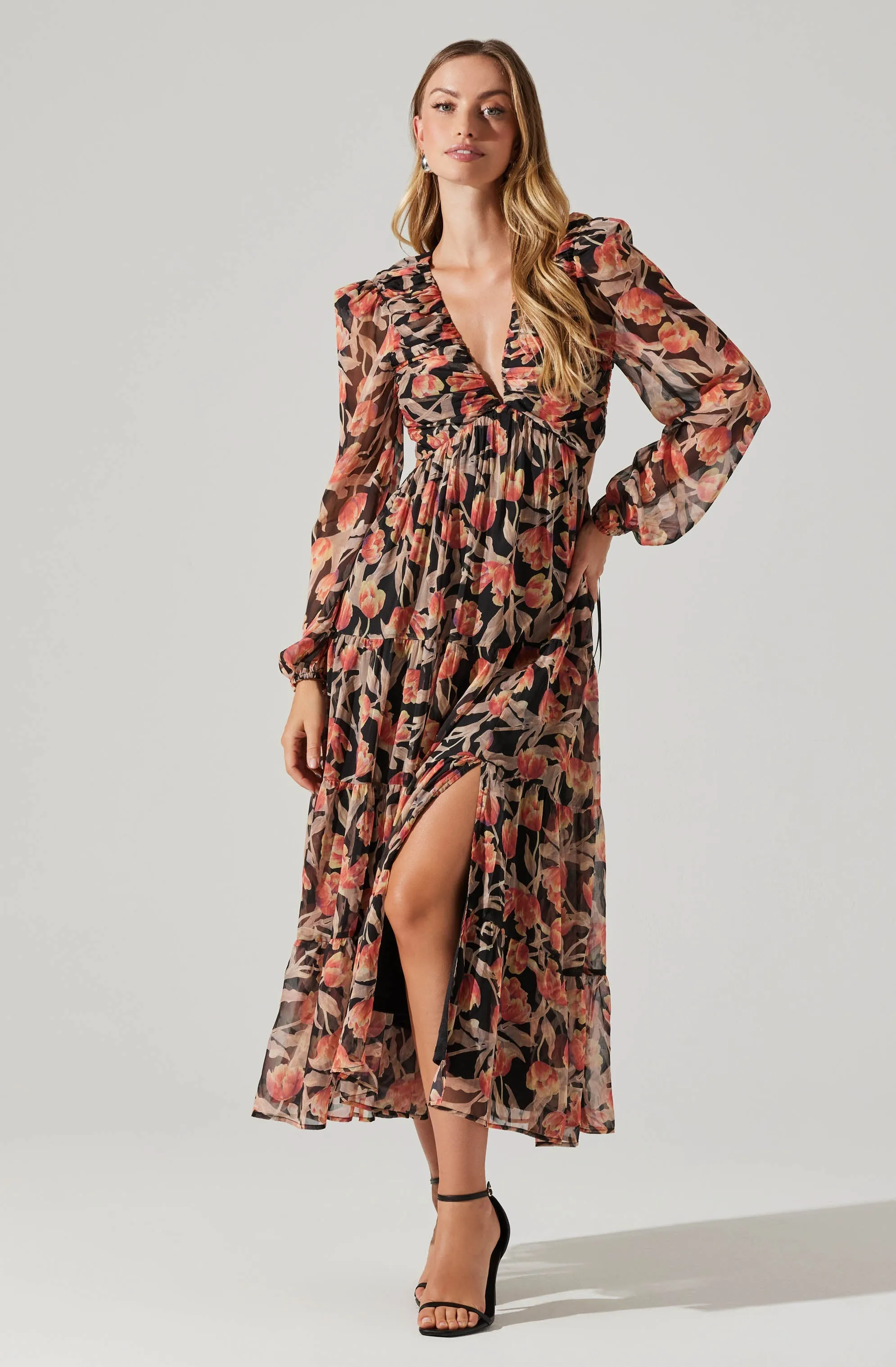 Floral Lace Back Long Sleeve Maxi Dress sold by Astr