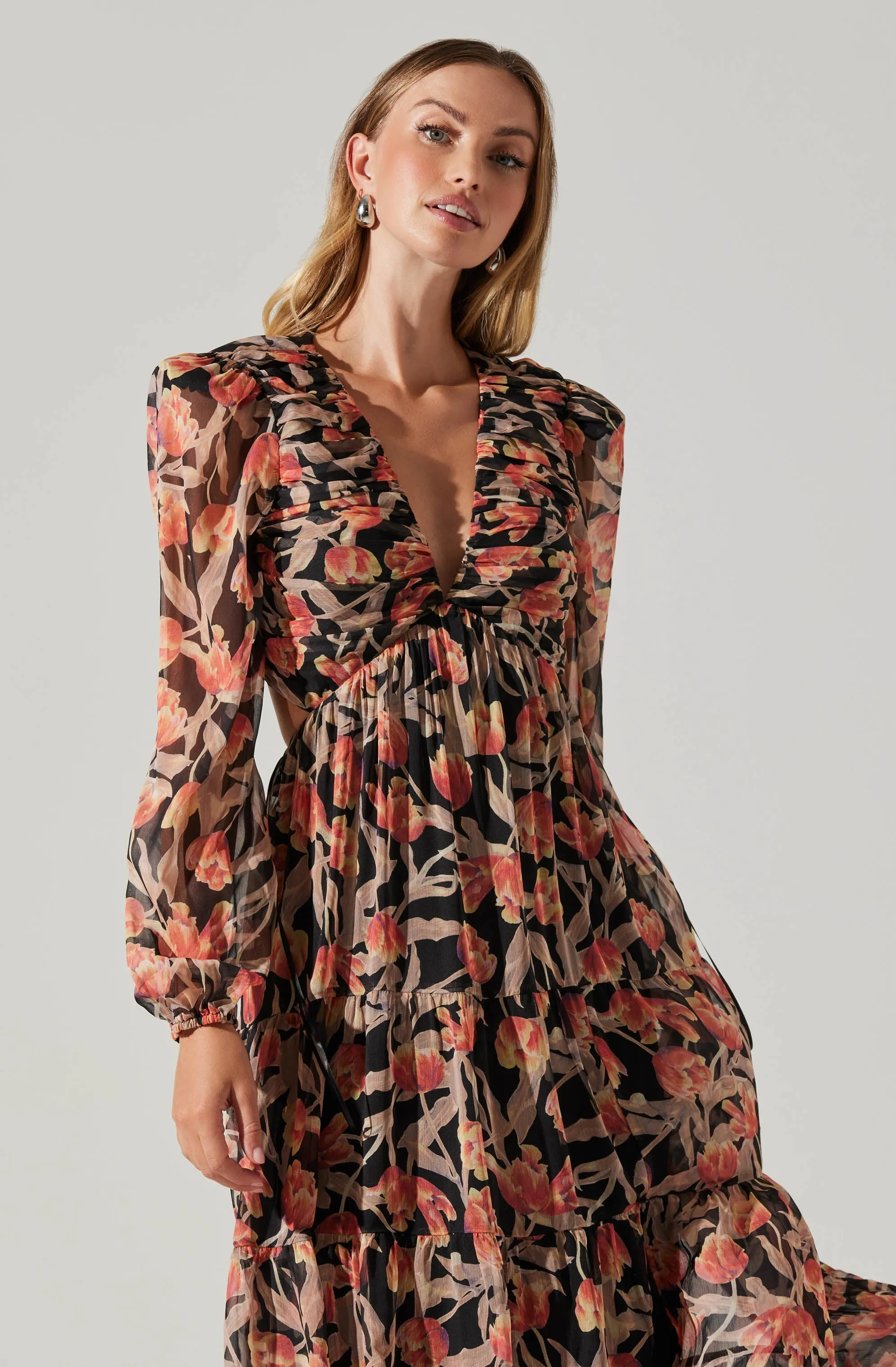 Floral Lace Back Long Sleeve Maxi Dress sold by Astr product image thumbnail 4