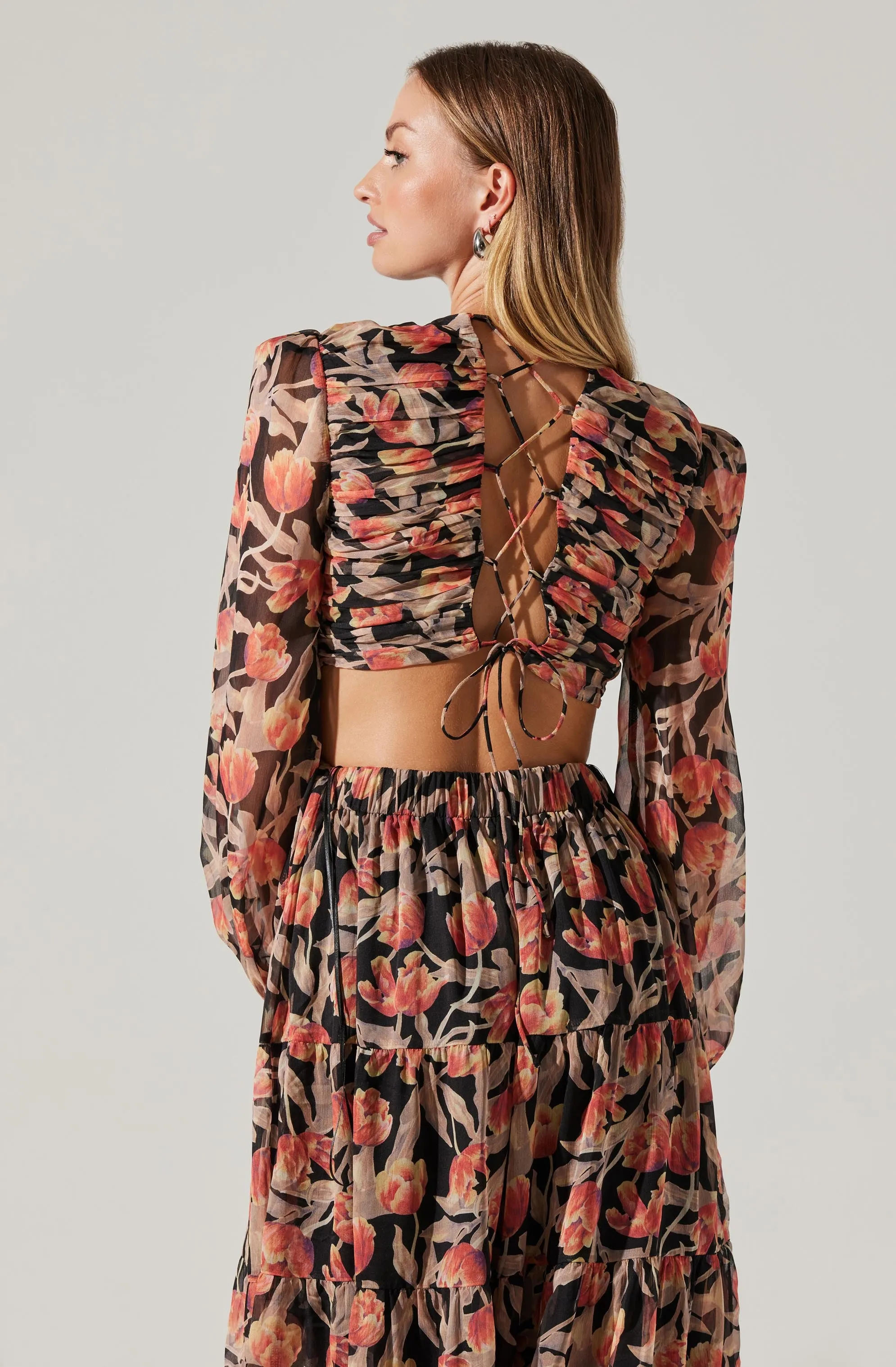 Floral Lace Back Long Sleeve Maxi Dress sold by Astr product image thumbnail 5