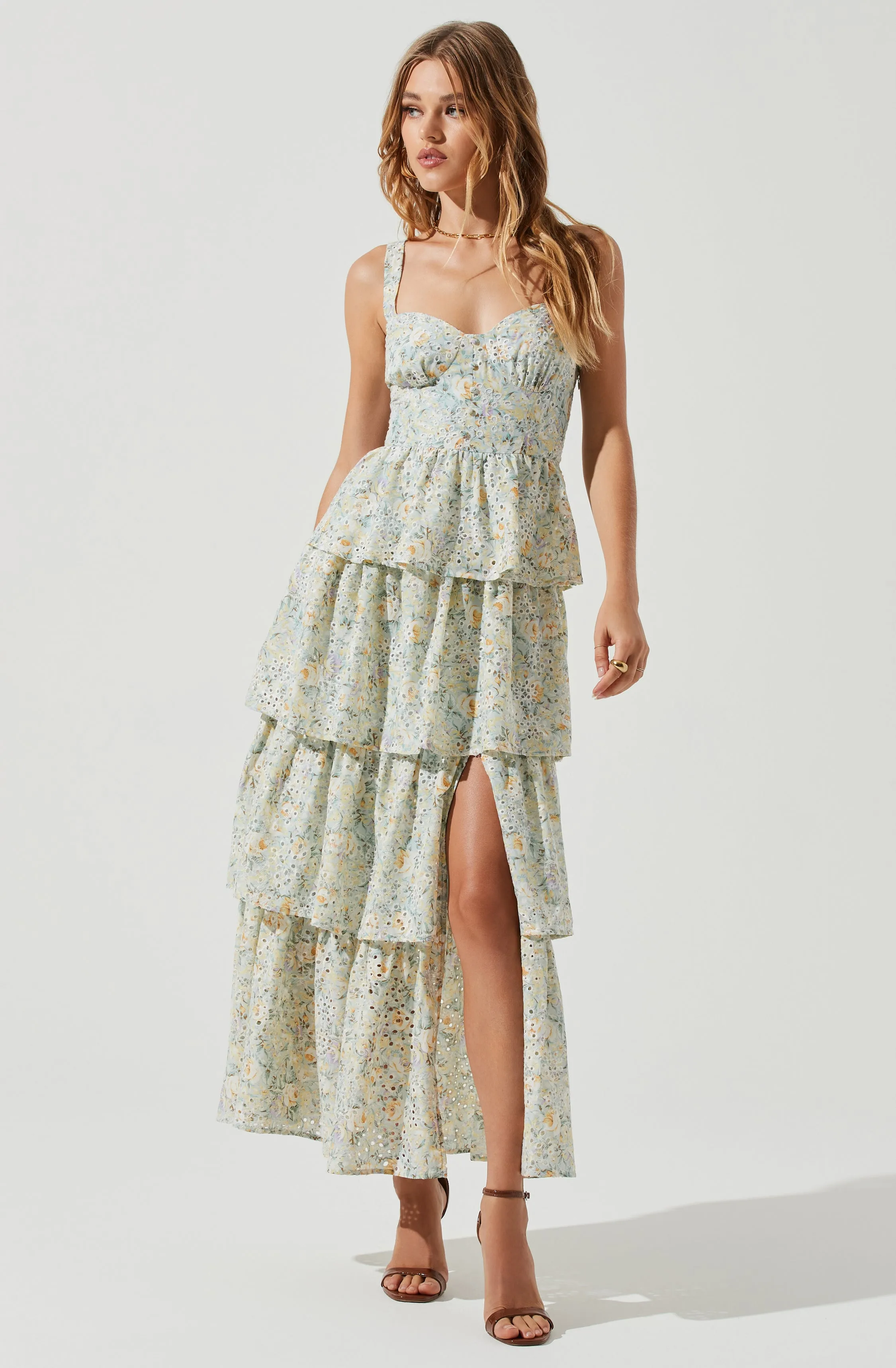 Midsummer Eyelet Tiered Floral Maxi Dress sold by Astr product image thumbnail 3