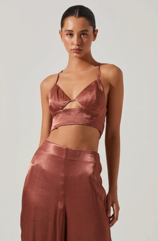 Amiah Satin Cutout Crop Top made by Astr