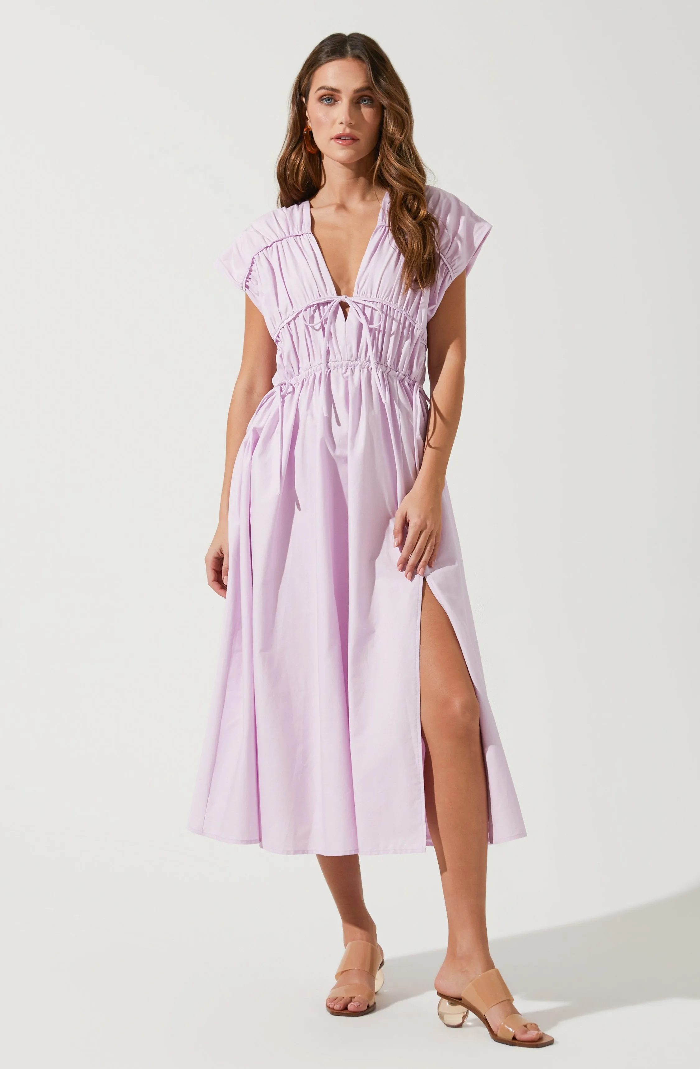 Lorrie Sleeveless Ruched Midi Dress sold by Astr