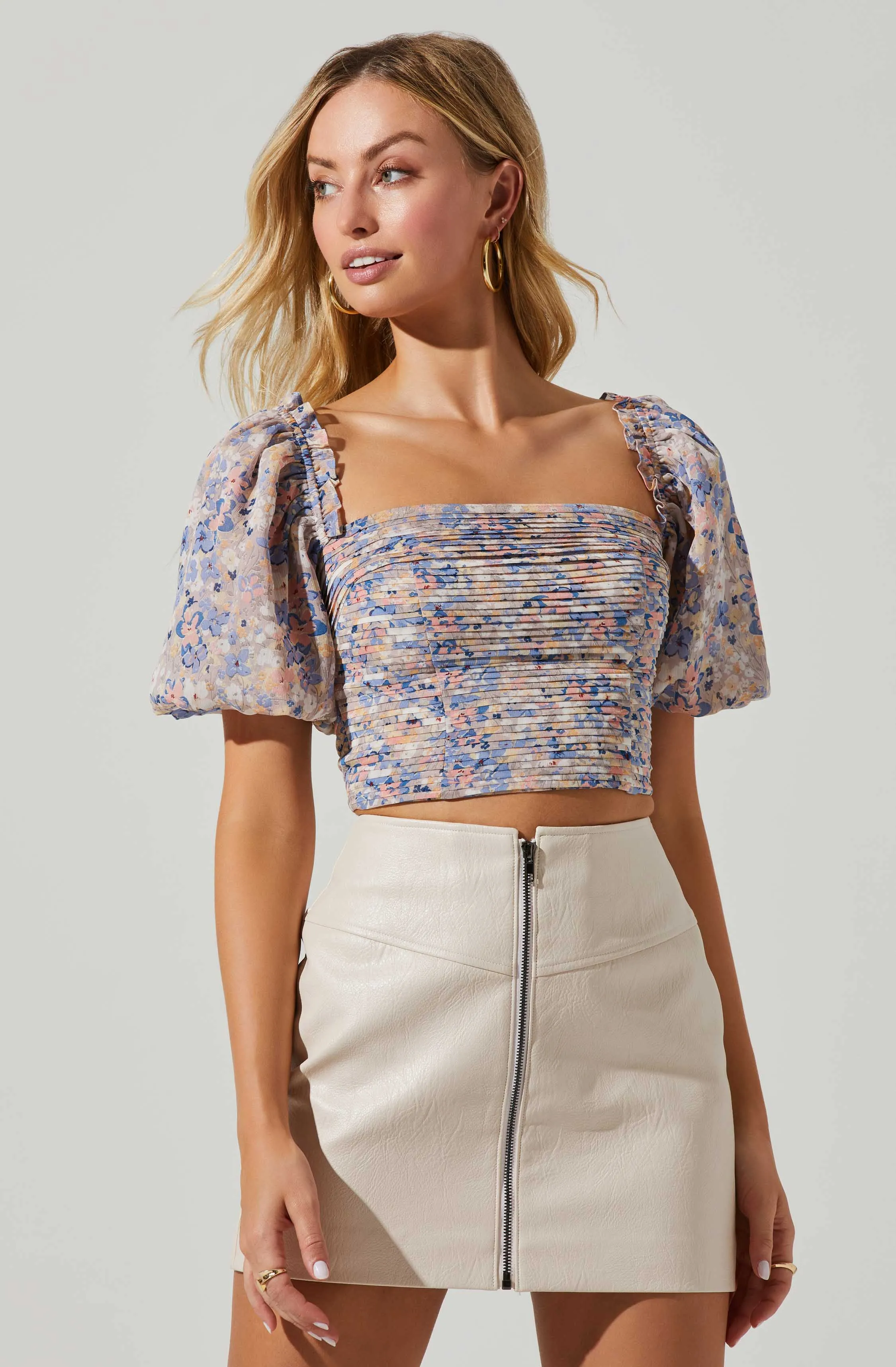 Lin Floral Pleated Puff Sleeve Top sold by Astr