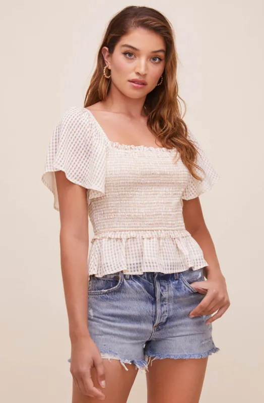 January Smocked Flutter Sleeve Top sold by Astr