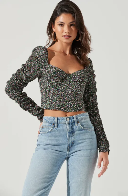 Livie Floral Ruched Sleeve Top sold by Astr