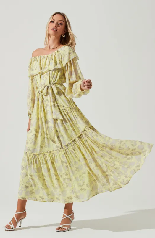Kaylani Floral Off Shoulder Long Sleeve Midi Dress sold by Astr