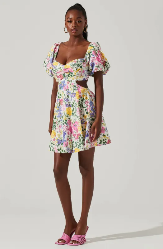 Clarita Floral Cutout Puff Sleeve Mini Dress sold by Astr