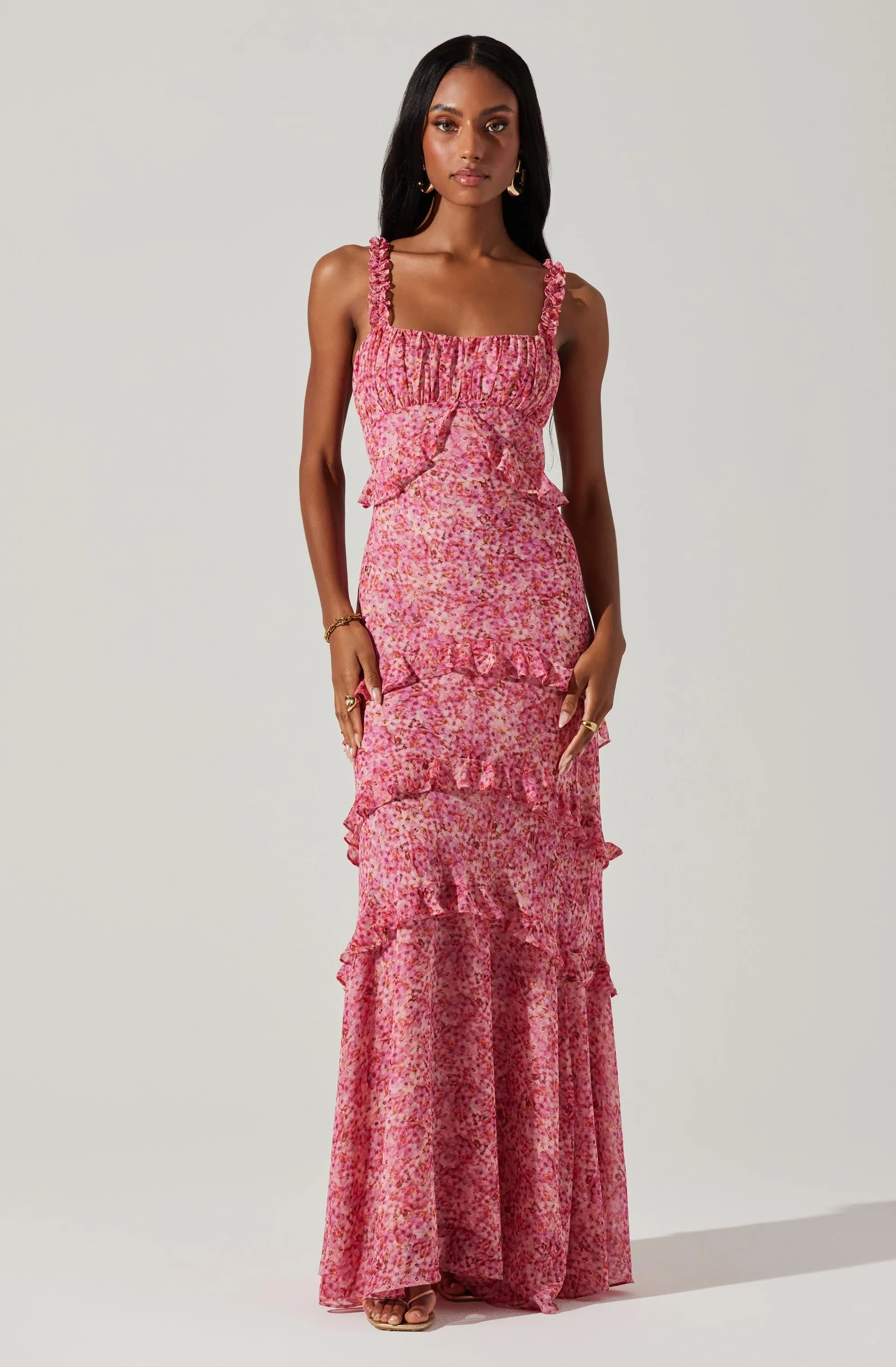 Olina Floral Ruffle Maxi Dress sold by Astr