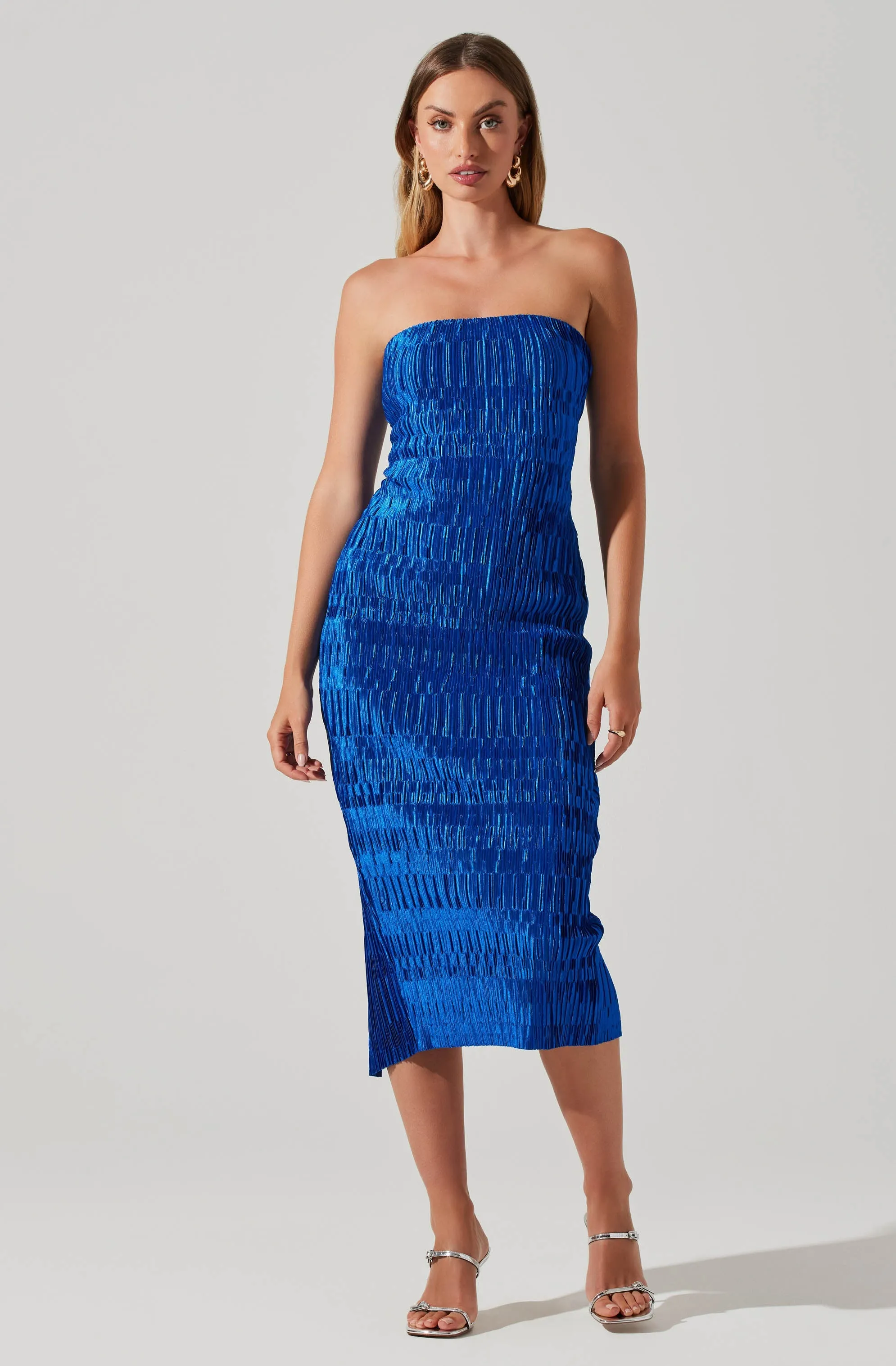 Reine Strapless Plisse Midi Dress sold by Astr product image thumbnail 3