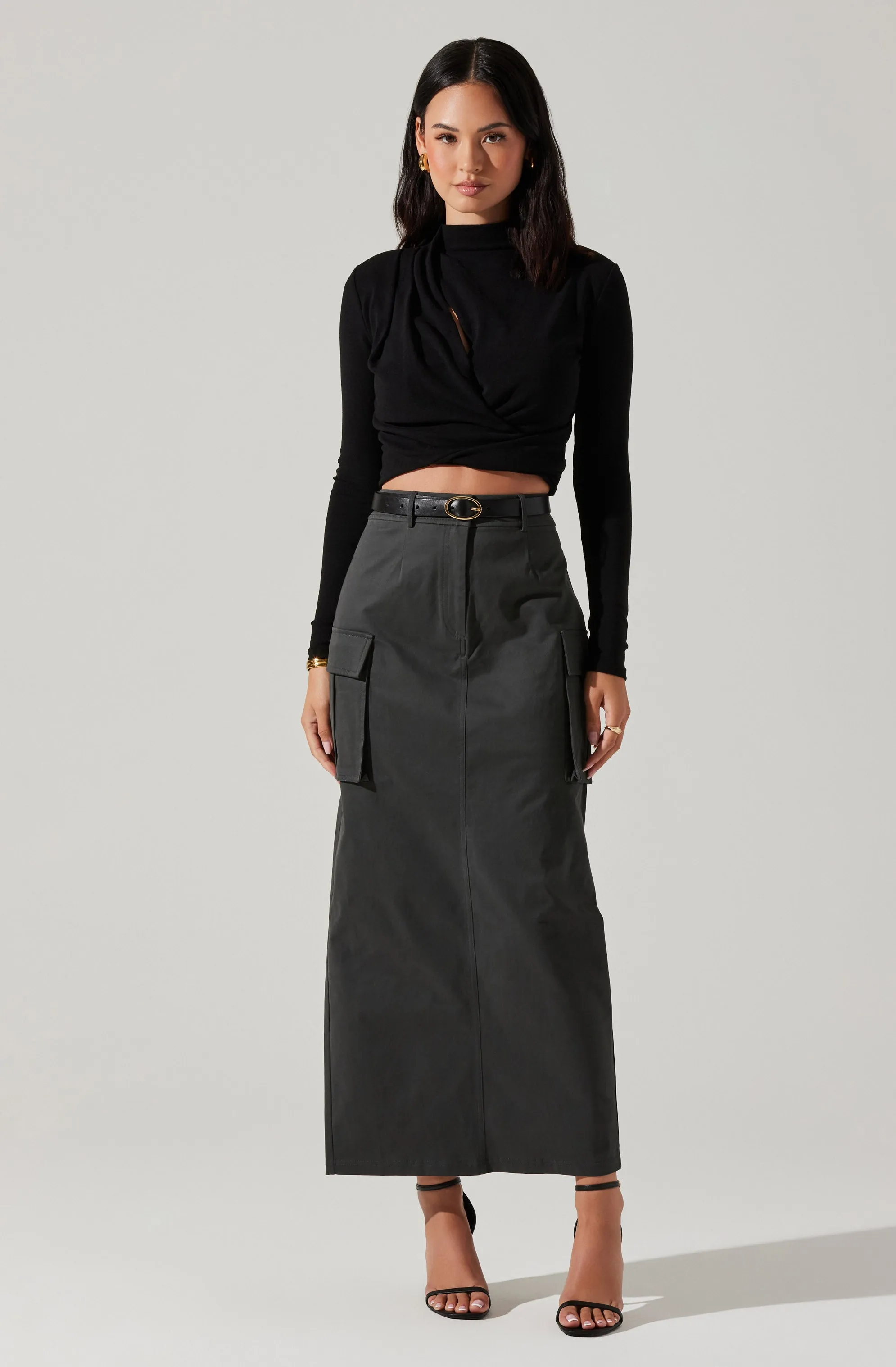 High Rise Cargo Maxi Skirt sold by Astr