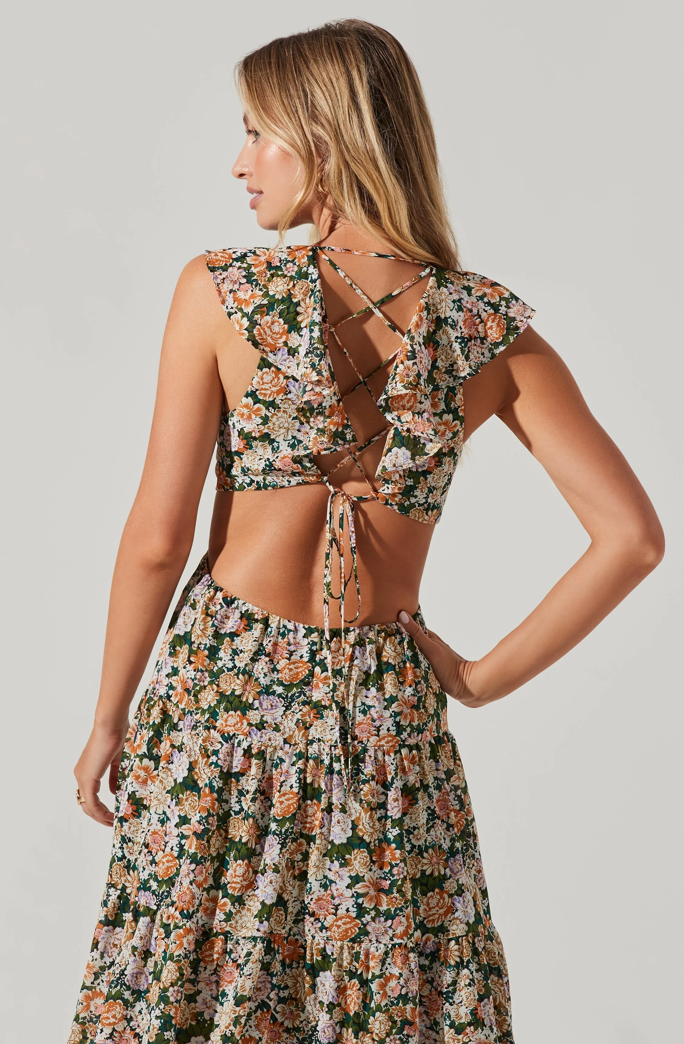 Floral Ruffle Cutout Maxi Dress sold by Astr product image thumbnail 4