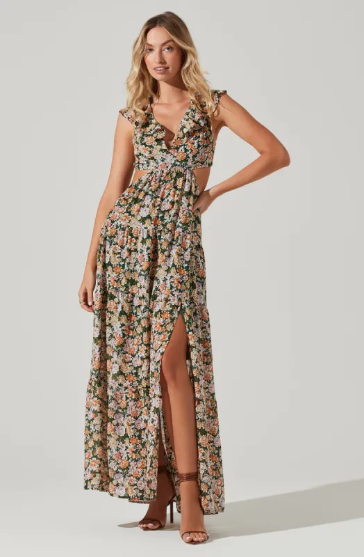 Floral Ruffle Cutout Maxi Dress sold by Astr