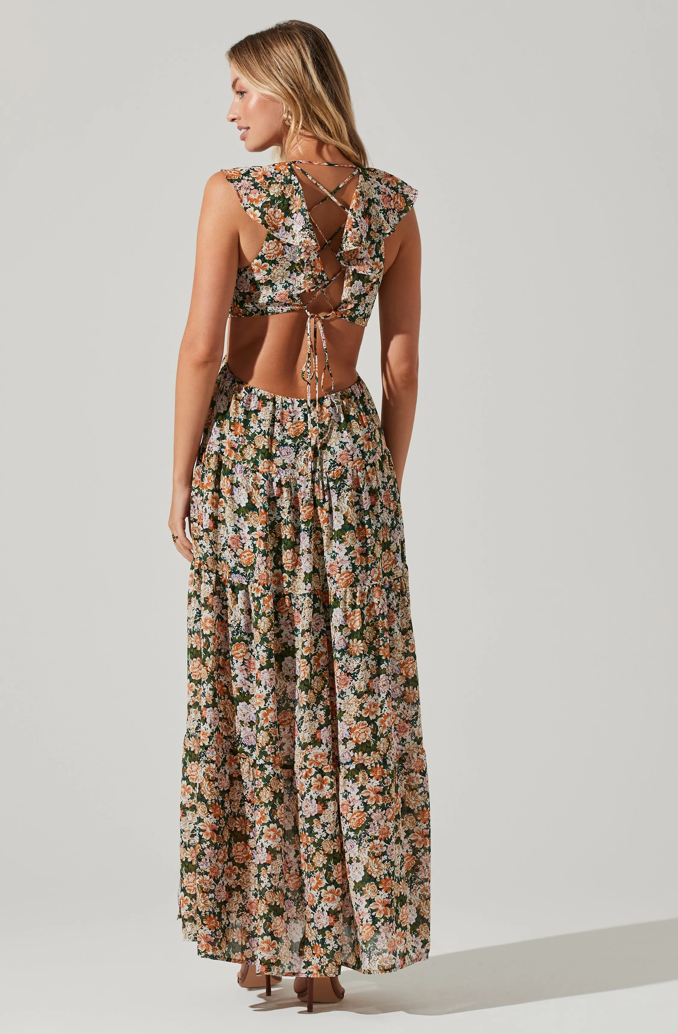 Floral Ruffle Cutout Maxi Dress sold by Astr product image thumbnail 5