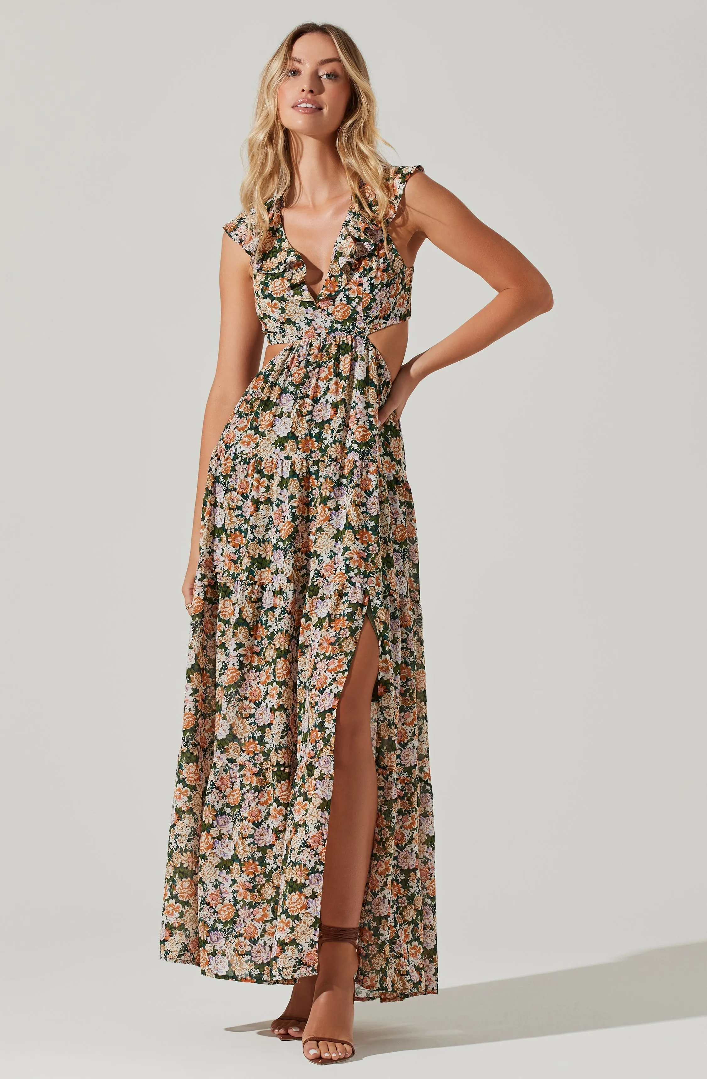 Floral Ruffle Cutout Maxi Dress sold by Astr product image thumbnail 3