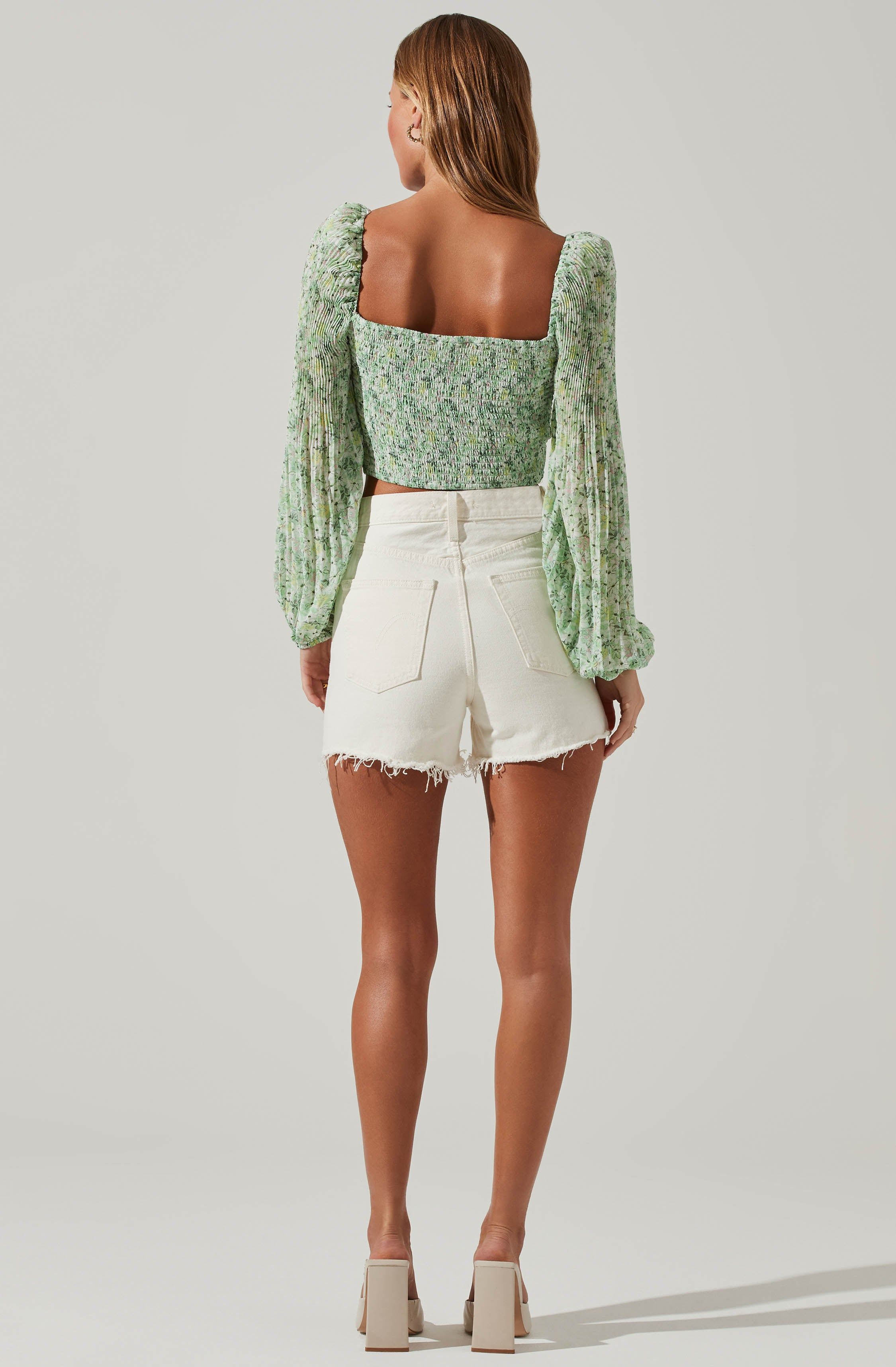 Bonnie Floral Plisse Long Sleeve Crop Top sold by Astr product image thumbnail 4