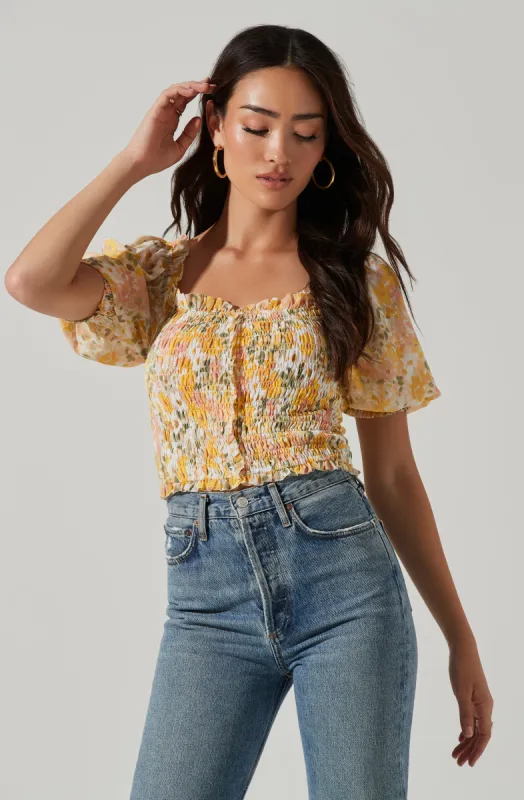 Floral Smocked Half Sleeve Top sold by Astr