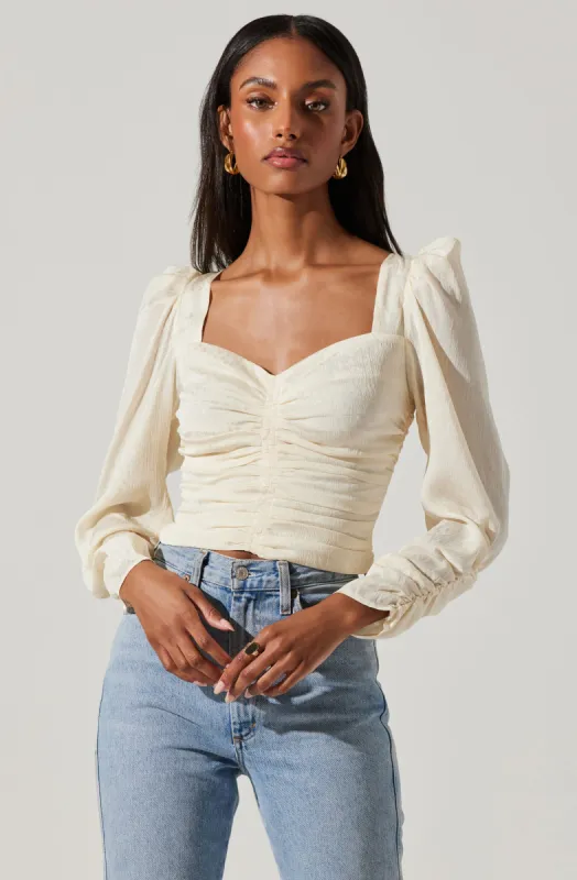 Long Sleeve Ruched Puff Sleeve Top sold by Astr