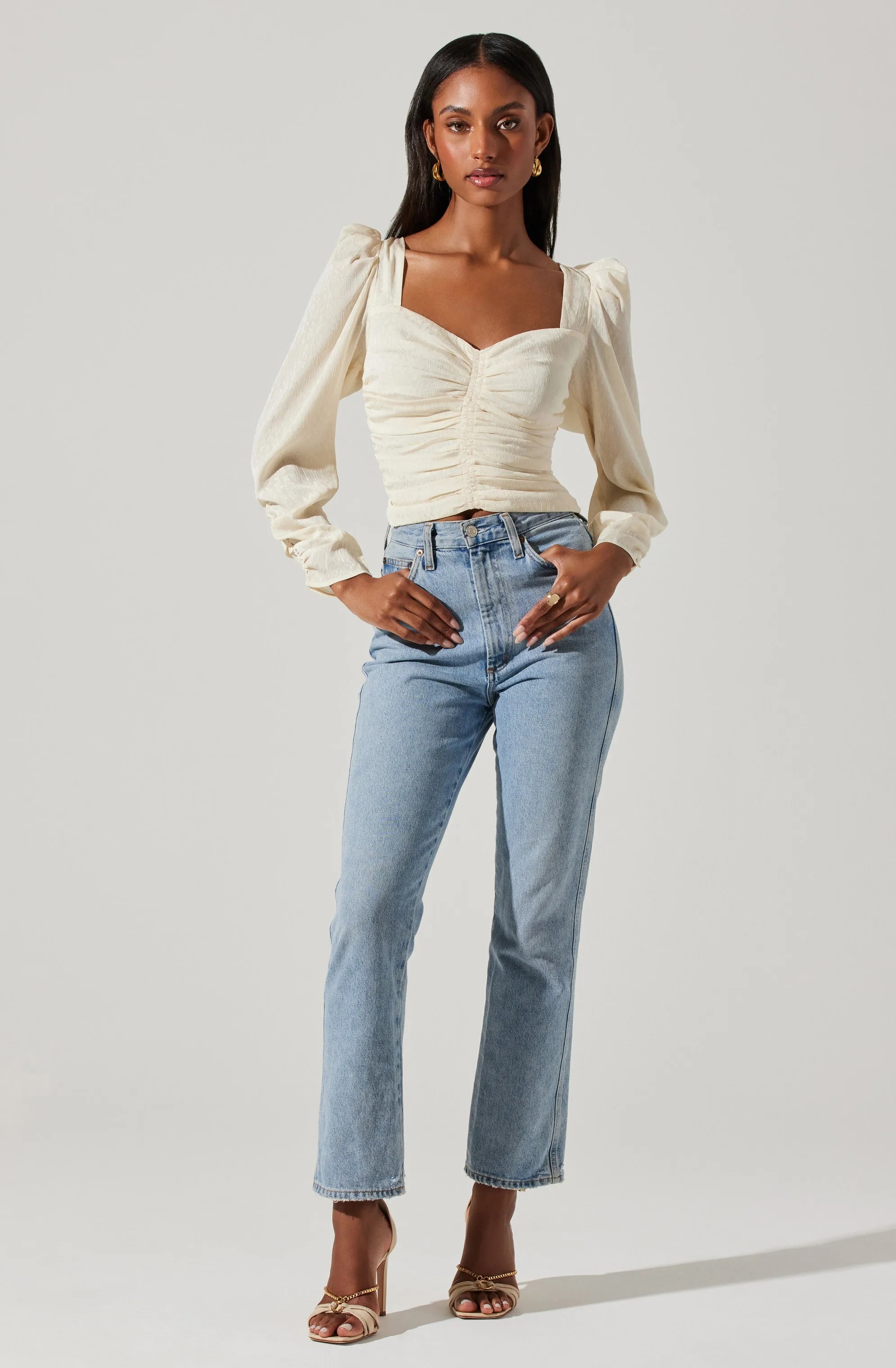 Long Sleeve Ruched Puff Sleeve Top sold by Astr product image thumbnail 4