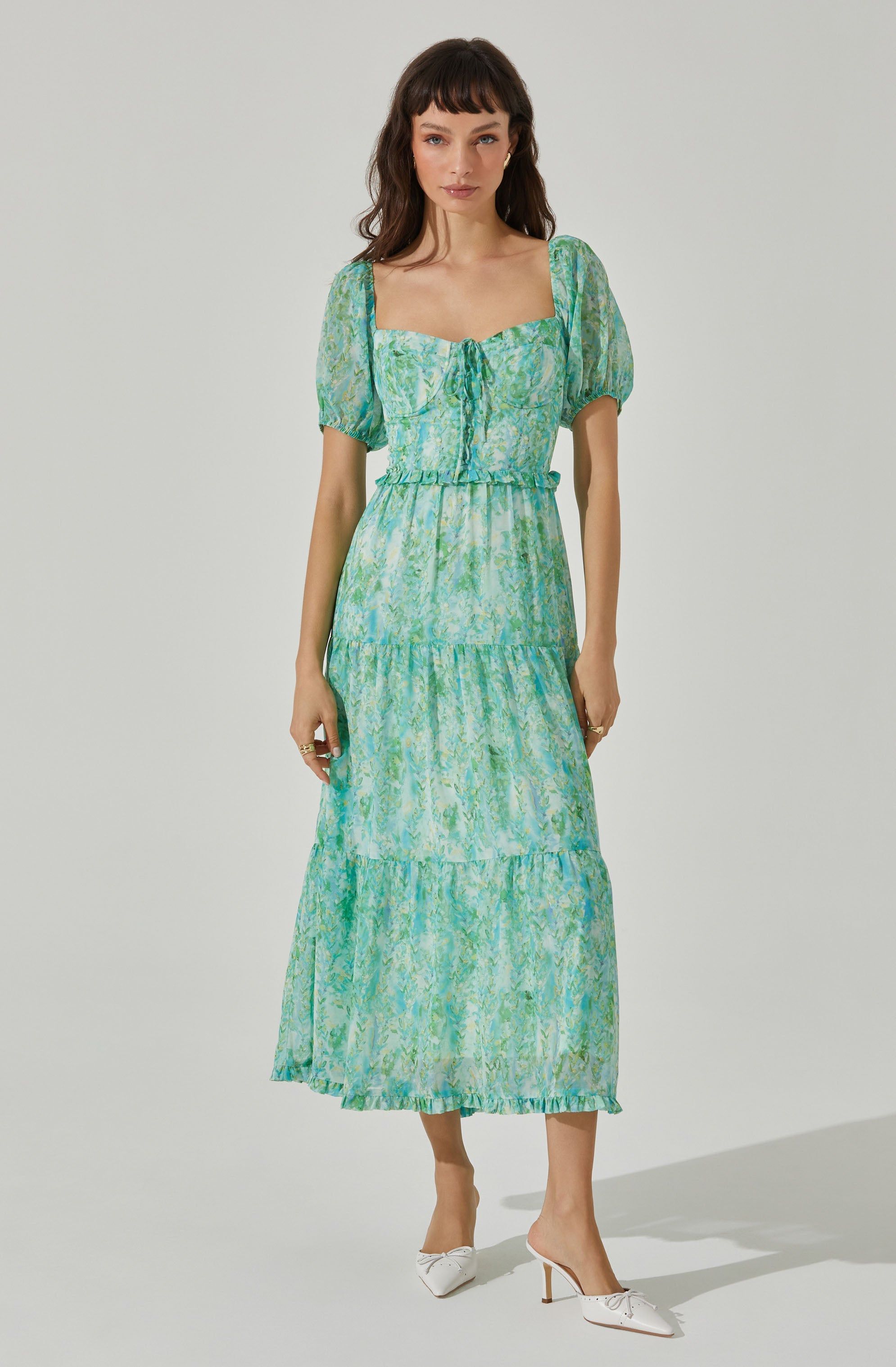 Bustier puff sleeve midi dress sold by Astr