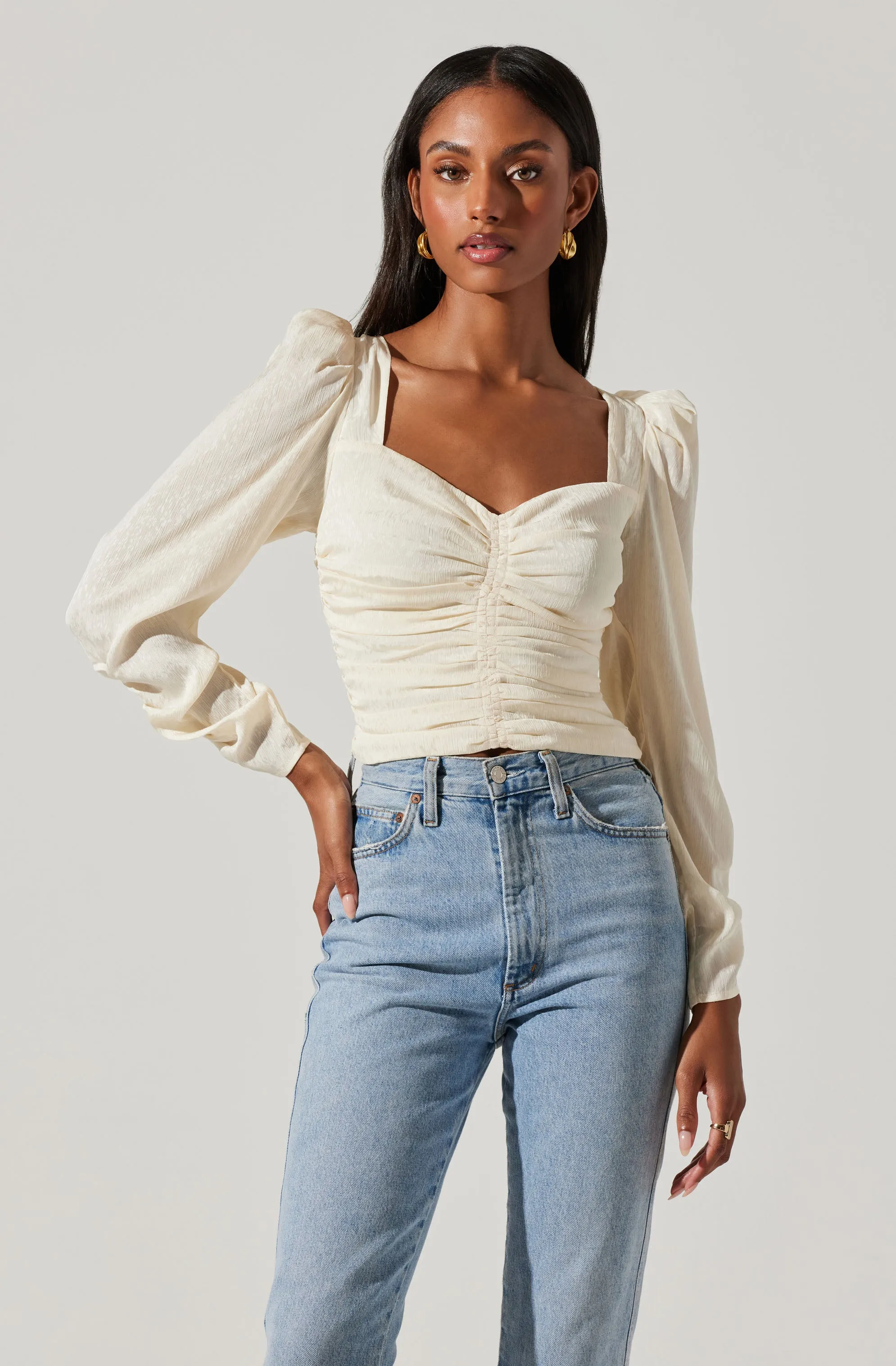 Long Sleeve Ruched Puff Sleeve Top sold by Astr product image thumbnail 3