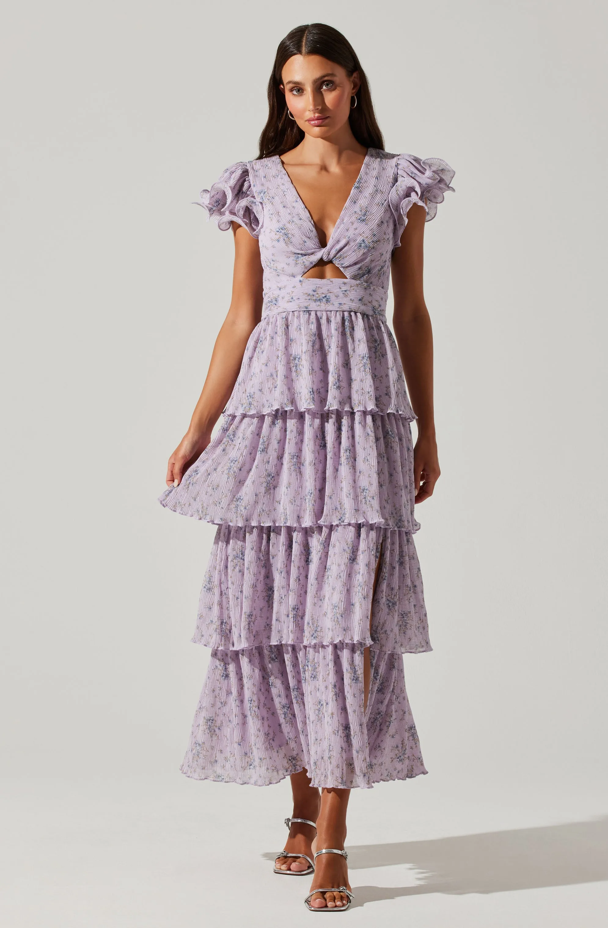 Emporia Floral Pleated Tiered Midi Dress sold by Astr product image thumbnail 3