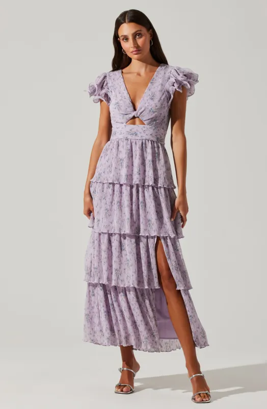 Emporia Floral Pleated Tiered Midi Dress made by Astr