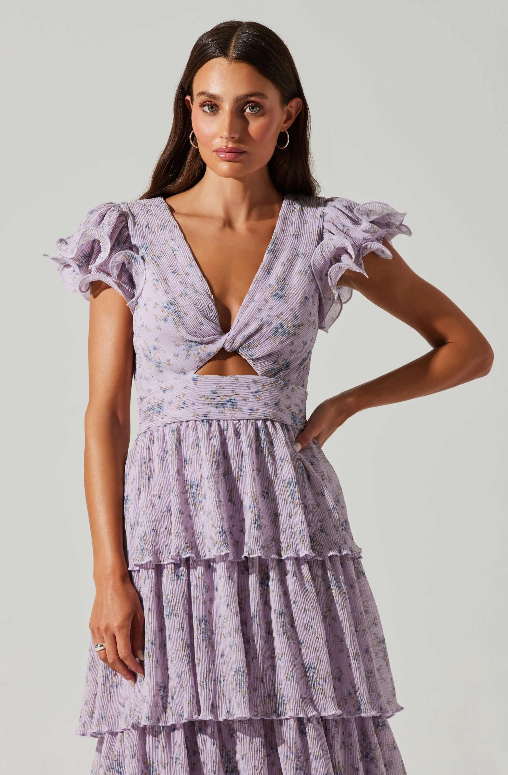 Emporia Floral Pleated Tiered Midi Dress sold by Astr product image thumbnail 4