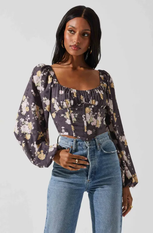 Penny Ruched Bust Long Sleeve Top sold by Astr