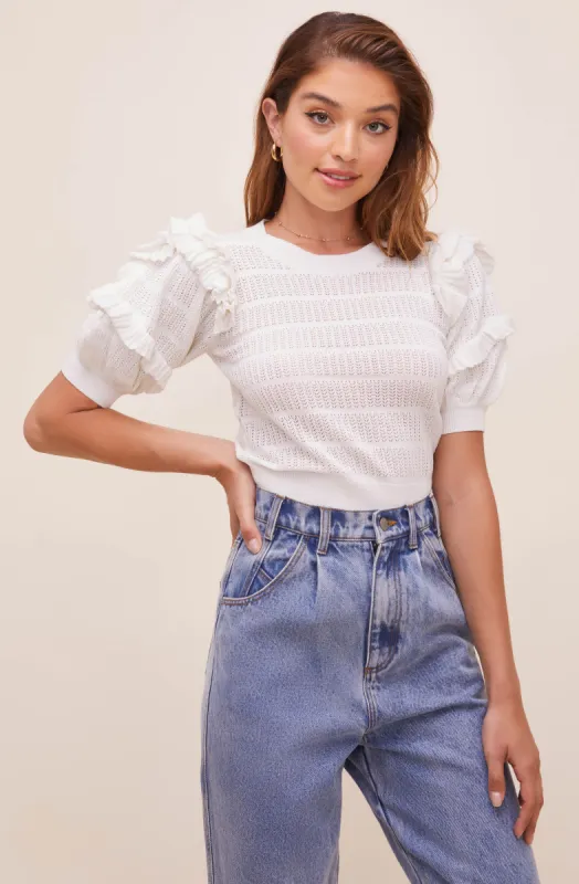 Sonora Pointelle Puff Sleeve Sweater sold by Astr