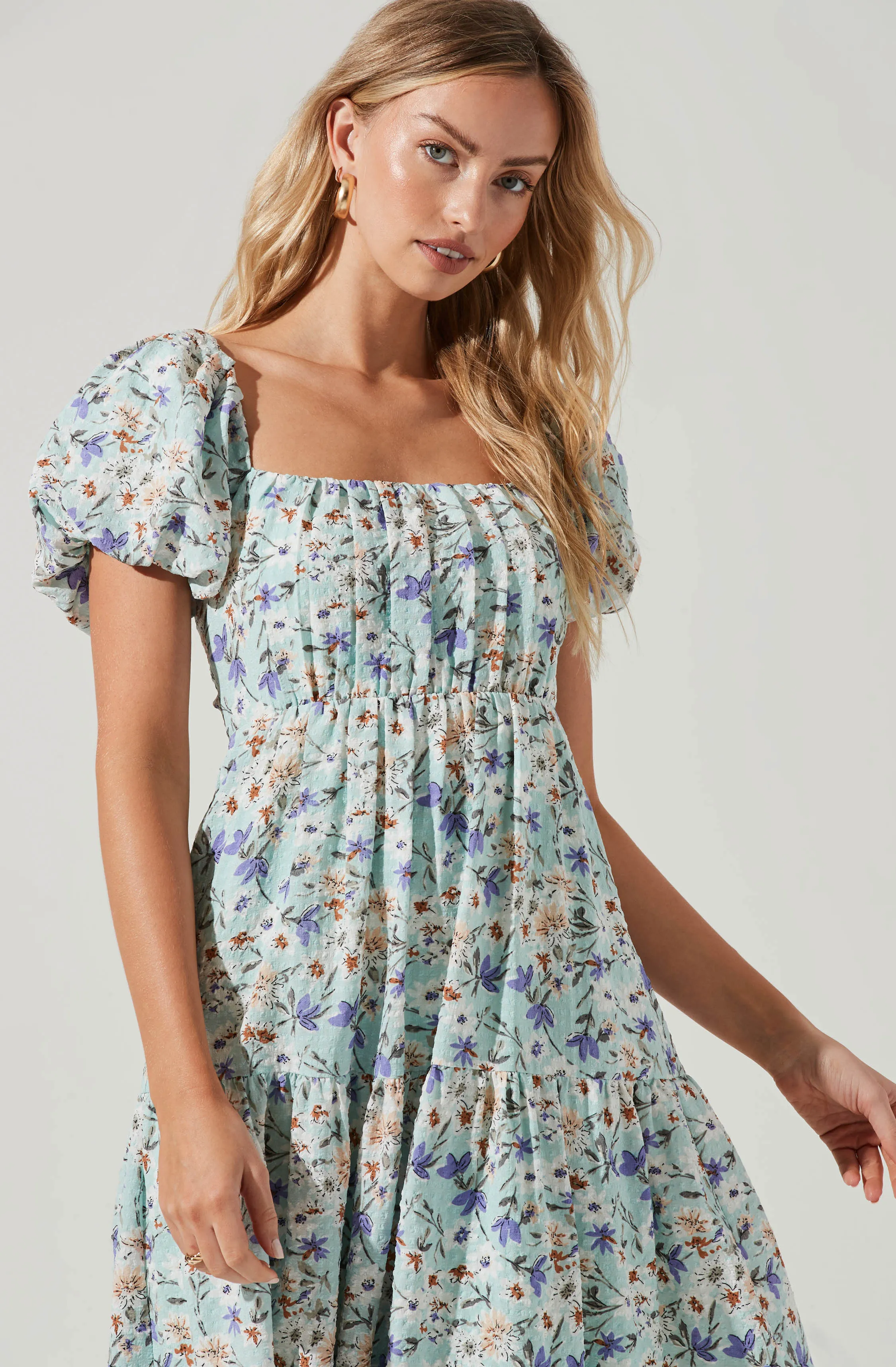 Bubble Sleeve Floral Tiered Midi Dress sold by Astr product image thumbnail 4