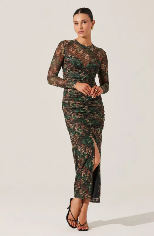 Mesh Sweetheart Ruched Maxi Dress sold by Astr